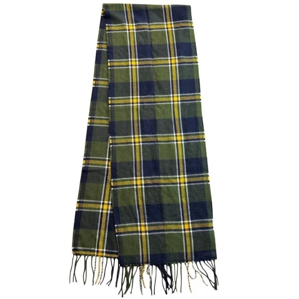 NWT Old Navy Plaid Scarf Green Navy Yellow Acrylic Fringe Winter Unisex 448623-